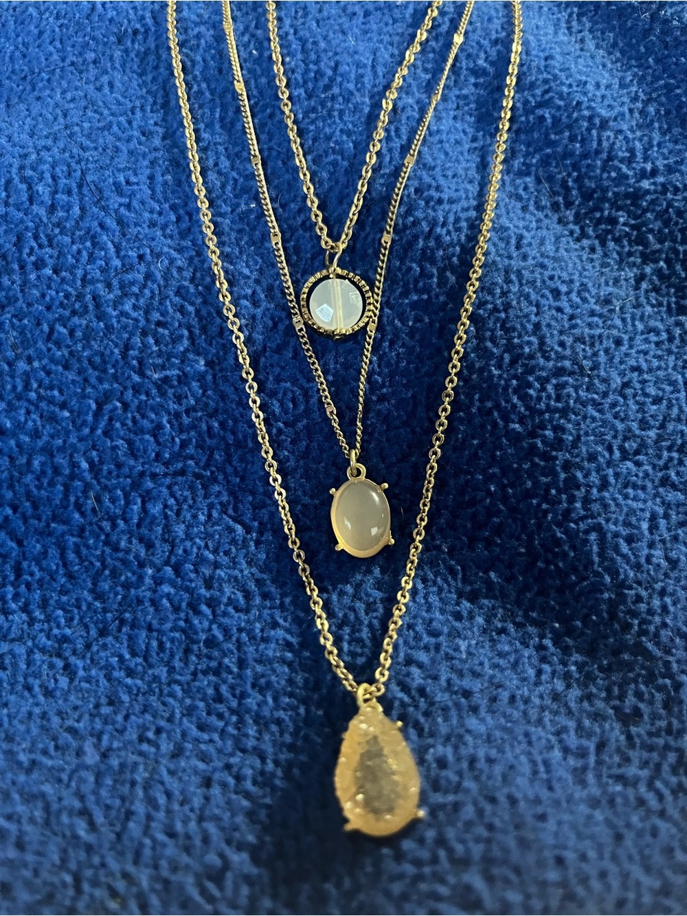 Gold Layered Pendant Necklace with White Gemstones